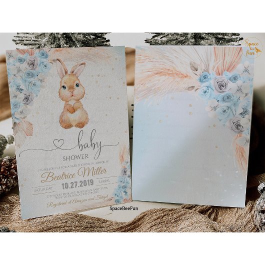 Bunny Baby shower Uitnodiging Jongen Boho pampas g