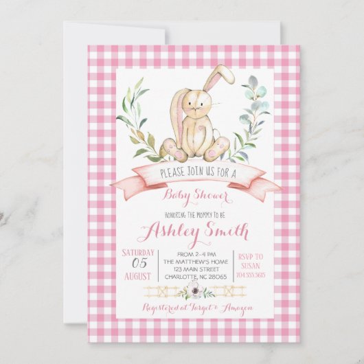 bunny baby shower-uitnodiging kaart (Voorkant)