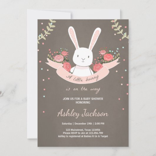 Bunny Baby shower uitnodiging Rabbit Spring Floral (Voorkant)