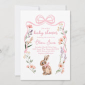 Bunny baby shower uitnodiging roze boog meisje blo (Voorkant)