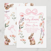 Bunny baby shower uitnodiging roze boog meisje blo (Voorkant / Achterkant)