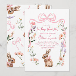 Bunny baby shower uitnodiging roze boog meisje blo
