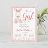 Bunny Baby shower Uitnodiging voor Meisje Baby (Staand voorkant)