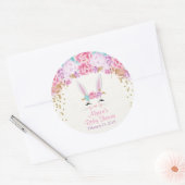 Bunny baby showers stickers, roze en goud ronde sticker (Envelop)