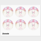 Bunny baby showers stickers, roze en goud ronde sticker (Vel)