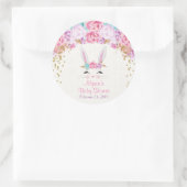 Bunny baby showers stickers, roze en goud ronde sticker (Tas)