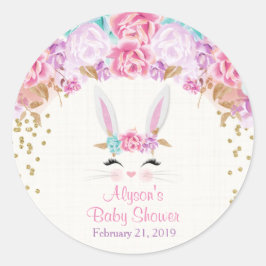 Bunny baby showers stickers, roze en goud ronde sticker