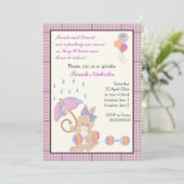 Bunny baby strooien paarse plaid rand kaart (Staand voorkant)