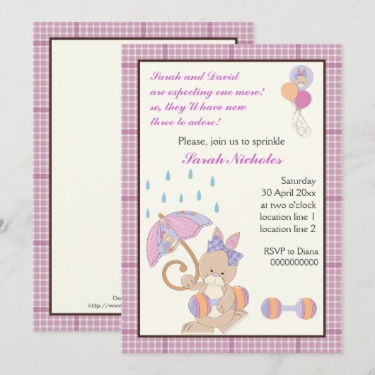 Bunny baby strooien paarse plaid rand kaart (Voorkant / Achterkant)