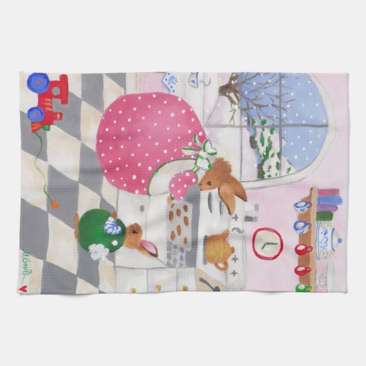 Bunny Baking Cookies Kitchen Towel Theedoek (Horizontaal)