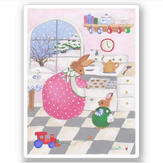 Bunny Baking Cookies Sticker (Voorkant)