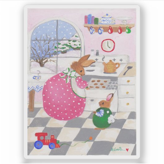 Bunny Baking Cookies Sticker (Voorkant)