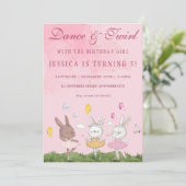 Bunny Ballerina Birthday Party Invitation Kaart (Staand voorkant)