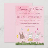 Bunny Ballerina Birthday Party Invitation Kaart (Voorkant / Achterkant)