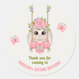 Bunny ballerina roze groen meisje verjaardag ronde sticker
