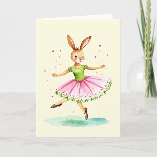 Bunny Ballet Watercolor Easter Card Feestdagen Kaart (Voorkant)