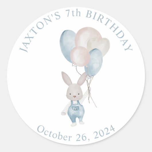 Bunny Ballons Verjaardag Classic Ronde Sticker (Voorkant)