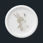 Bunny Balloon 1st Birthday Papieren Bordje<br><div class="desc">Een zoet konijnenkonijn met een lichtgrijze ballon. U kunt aantal 1 in de ballon in om het even welk aantal veranderen,  en alle andere tekst uitgeven,  of het aantal verwijderen als u verkiest.</div>