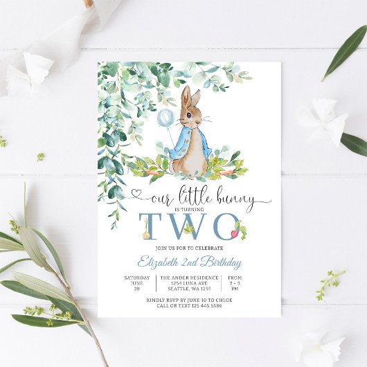 Bunny Balloon 2nd Birthday Invitation Kaart