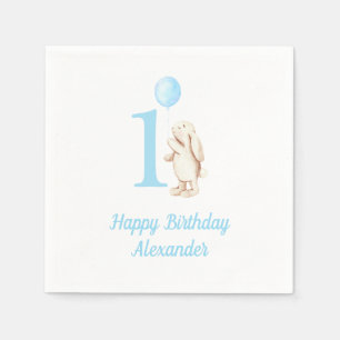 Bunny & Balloon Blauw 1e Verjaardag Servet