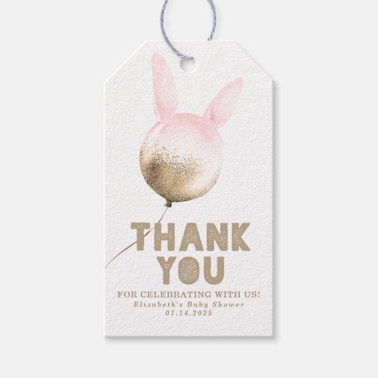 Bunny Balloon en Brown Pink Dank je Cadeaulabel (Voorkant)