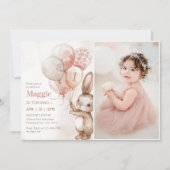 Bunny Balloon Pasen Lente 1e Verjaardag Foto Kaart (Voorkant)