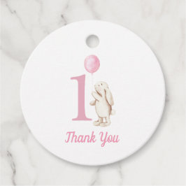 Bunny & Balloon Roze 1e Verjaardag Dank u Bedankjes Labels