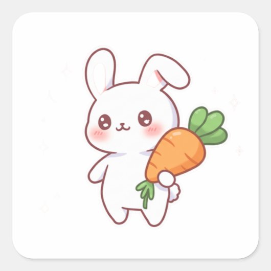Bunny & Balloon – Sweet Kawaii Style Vierkante Sticker (Voorkant)
