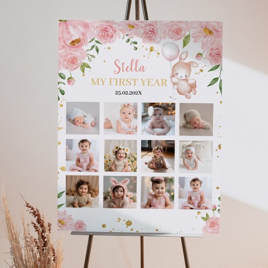 Bunny Balloon Verjaardagsfoto Mijlpaal Poster