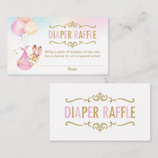Bunny Balloons Baby shower Diaper Raffle Ticket Informatiekaartje (Voorkant / Achterkant)