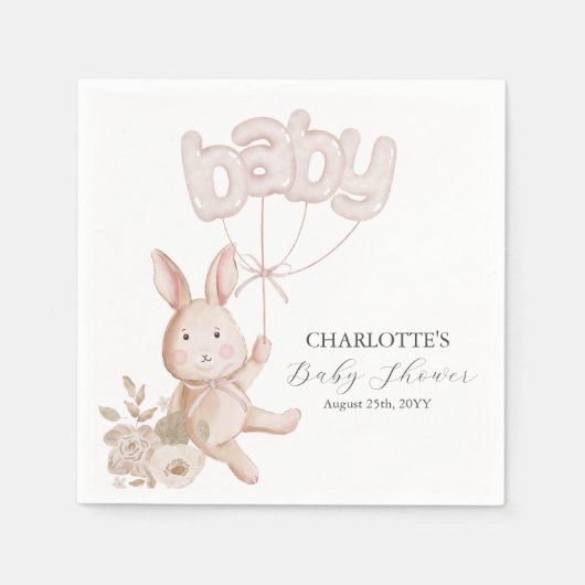Bunny Balloons Waterverf Boho Neutral Baby shower Servet (Voorkant)