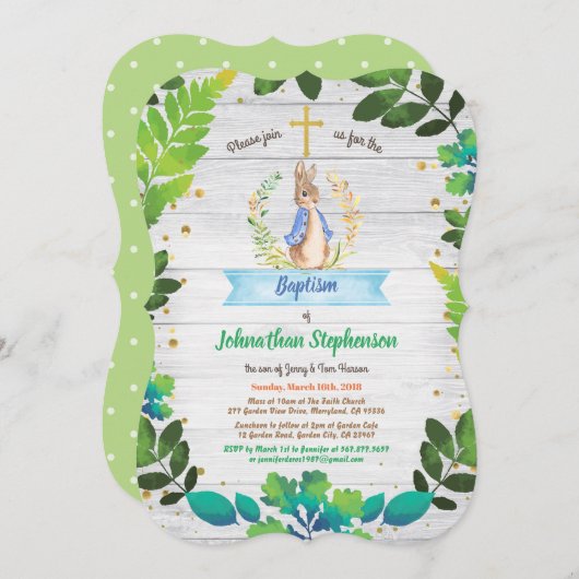 Bunny Baptism Christening First Communion greenery Kaart (Voorkant / Achterkant)