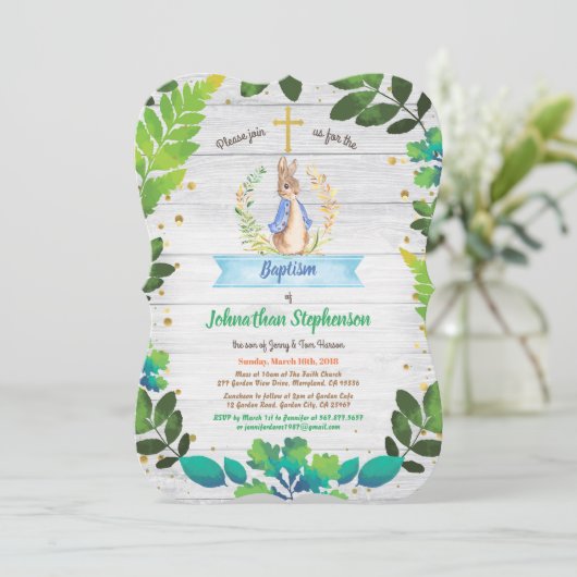 Bunny Baptism Christening First Communion greenery Kaart (Staand voorkant)