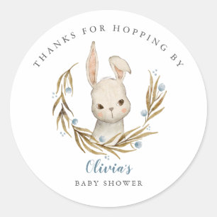 Bunny Bedankt voor Hopping door Boy Baby shower Fa Ronde Sticker
