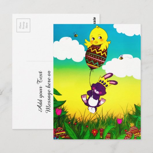 Bunny Bee Chicks Easter Hunt Waterverf Briefkaart (Voorkant / Achterkant)