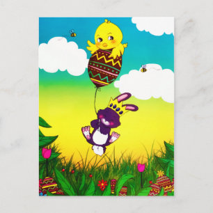 Bunny Bee Chicks Easter Hunt Waterverf Briefkaart