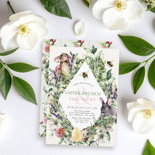 Bunny & Bee Groene Rhombus Pasen Brunch Kaart