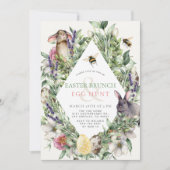 Bunny & Bee Groene Rhombus Pasen Brunch Kaart (Voorkant)