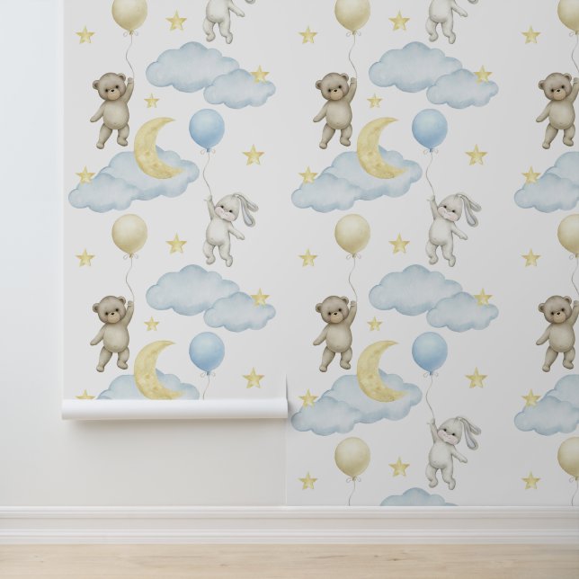 Bunny Beer Ballonnen Moon Star Cloud Baby Boy Behang (Applicatie)