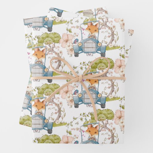 Bunny Beer Fox Car Foliage Boy Inpakpapier Vel (In situ)