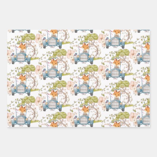  Bunny Beer Fox Car Foliage Boy Inpakpapier Vel (Voorkant)