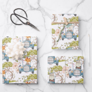 Bunny Beer Fox Car Foliage Boy Inpakpapier Vel