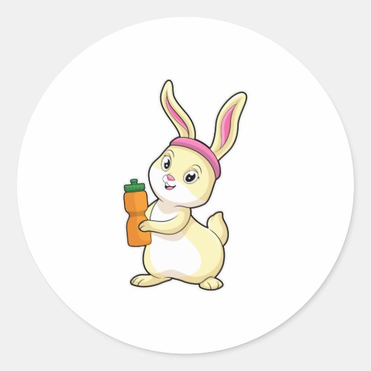 Bunny bij Fitness met Drink fles Ronde Sticker (Voorkant)