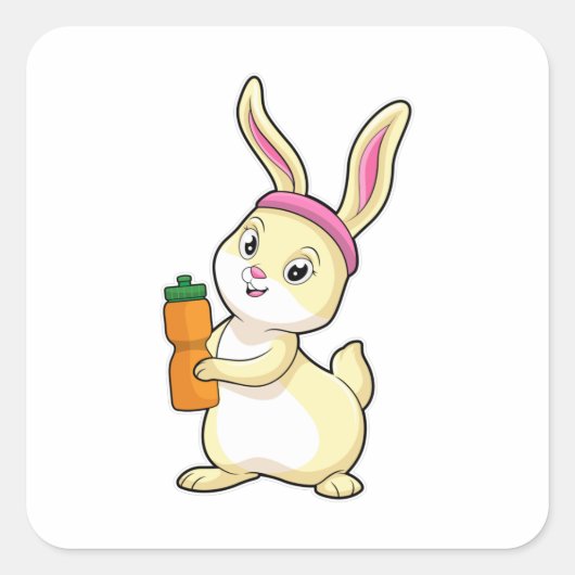Bunny bij Fitness met Drink fles Vierkante Sticker (Voorkant)