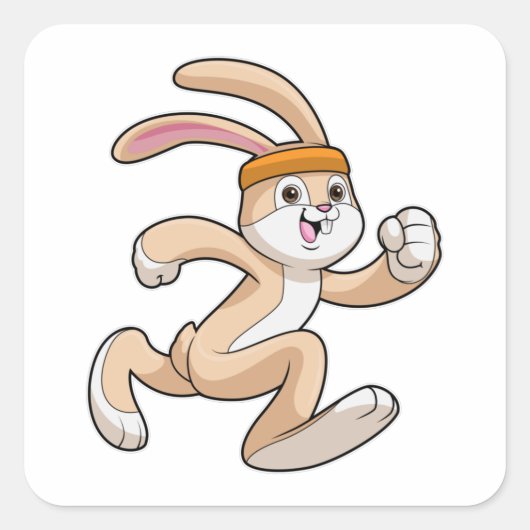 Bunny bij het runnen met hoofdband vierkante sticker (Voorkant)