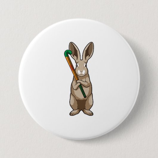 Bunny bij Hockey met Hockey stick Ronde Button 7,6 Cm (Voorkant)
