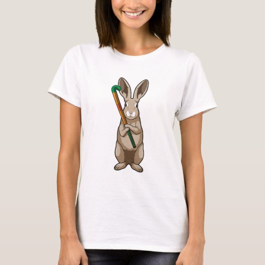 Bunny bij Hockey met Hockey stick T-shirt (Voorkant)