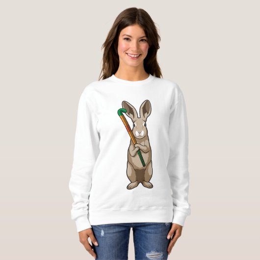 Bunny bij Hockey met Hockey stick Trui (Voorkant volledig)