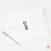 Bunny bij Hockey met Hockey stick Vierkante Sticker (Envelop)