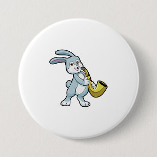 Bunny bij Muziek met Saxophone Ronde Button 7,6 Cm